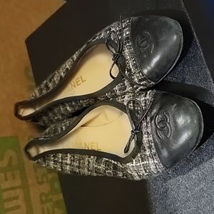 CHANEL tweed ballerina flats 36.5